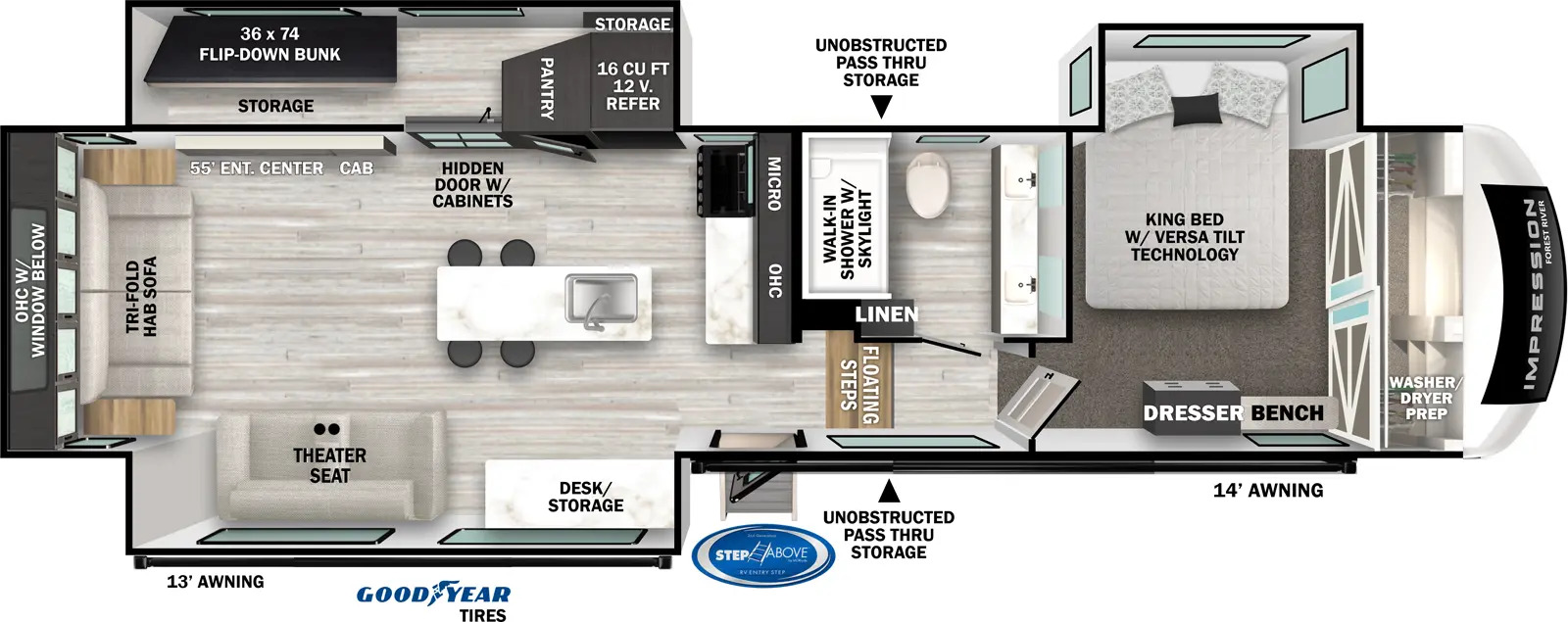 This image has an empty alt attribute; its file name is Forest-River-RV-Impression-318RLVIEW-floorplan.jpg